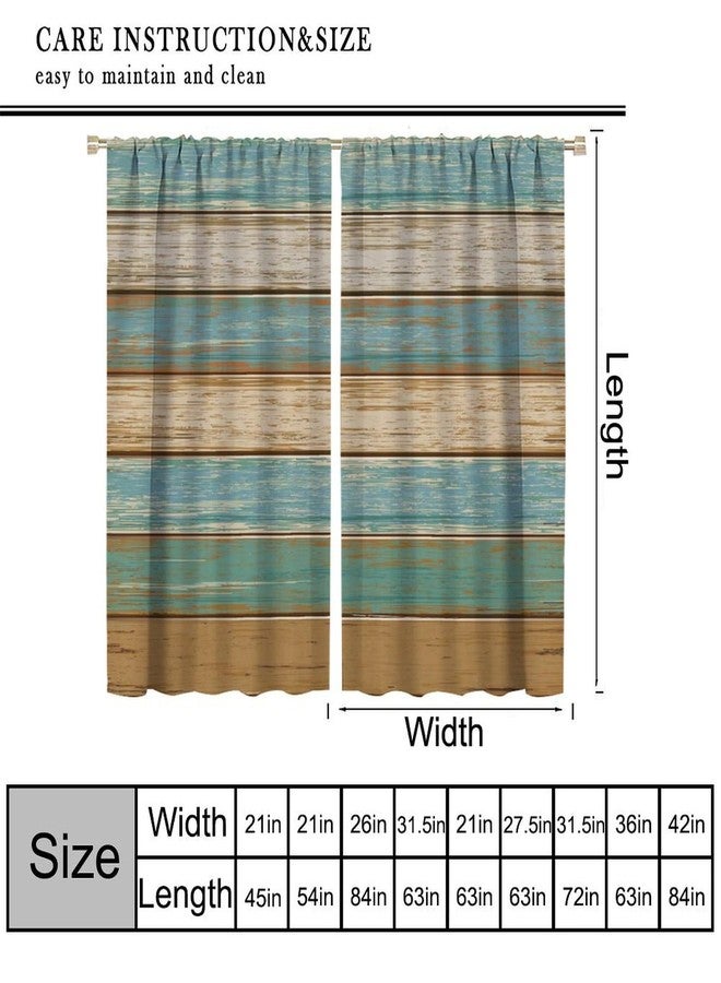 YSWOW Rustic Blackout Curtains, Western Brown Turquoise Green Retro Wood Barn Door Cabin Art Printed Window Drapes for Bedroom Living Room Kitchen Decor Fabric 2 Panel 42x45 Inch 30% Shading Rate - Image 2